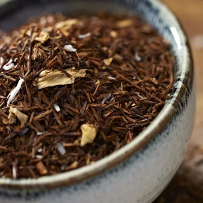 Close-up of rooibos loose in with bowl.