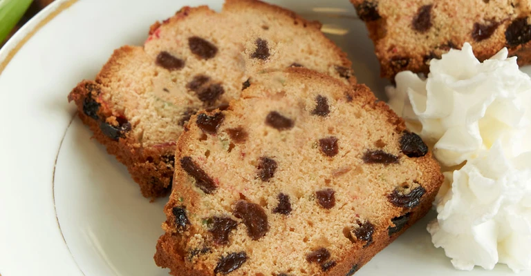 Fetta of cake served on plate.